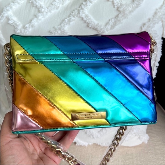 KURT GEIGER Liquid Metallic Patent RAINBOW Crossbody Clutch LARGE EAGLE HEAD - Picture 6 of 16
